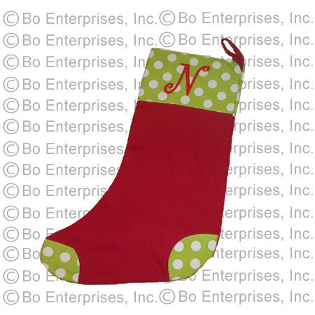 Stocking - Red / Green with White Pok-a-dots and Red Initial