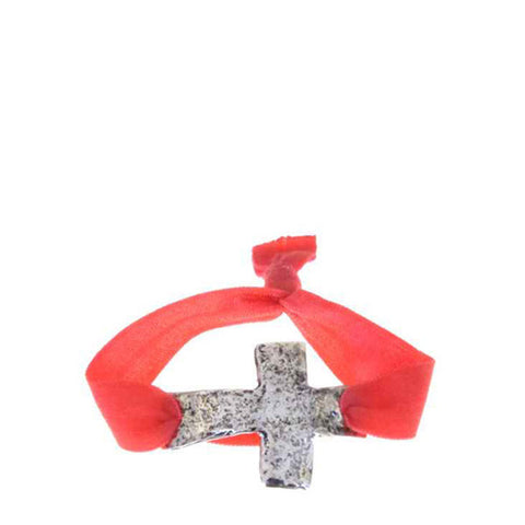 Coral Stretch Bracelet with Silver Cross