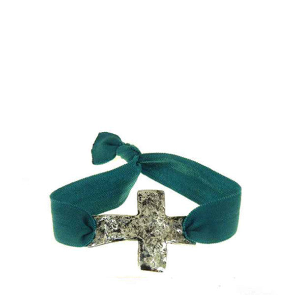 JB4827SBGR STRETCH BRACELET TEAL CROSS