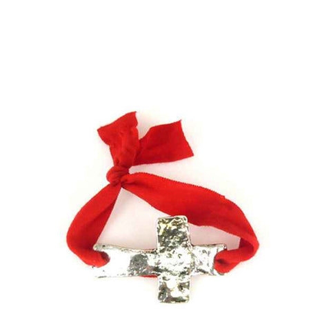 Red Stretch Bracelet with Silver Cross