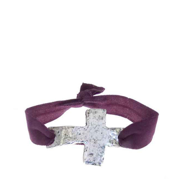 JB4827SBWI STRETCH BRACELET WINE WITH SILVER CROSS