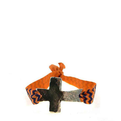 JB4895SOB Orange Blue Stretch Bracelet with Cross