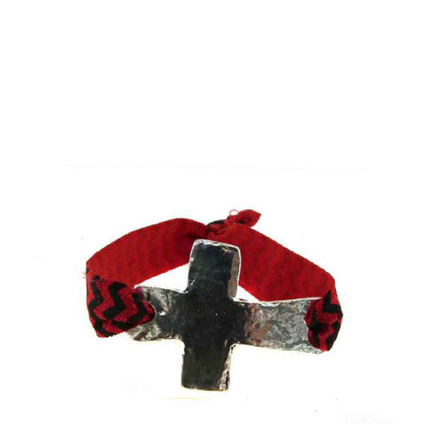 JB4895SRB Stretch Bracelet Red Black Cross