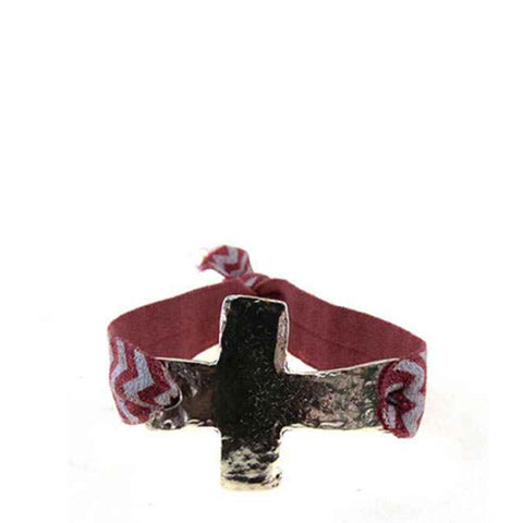 JB4895SRW STRETCH BRACELET CRIMSON WHITE WITH CROSS