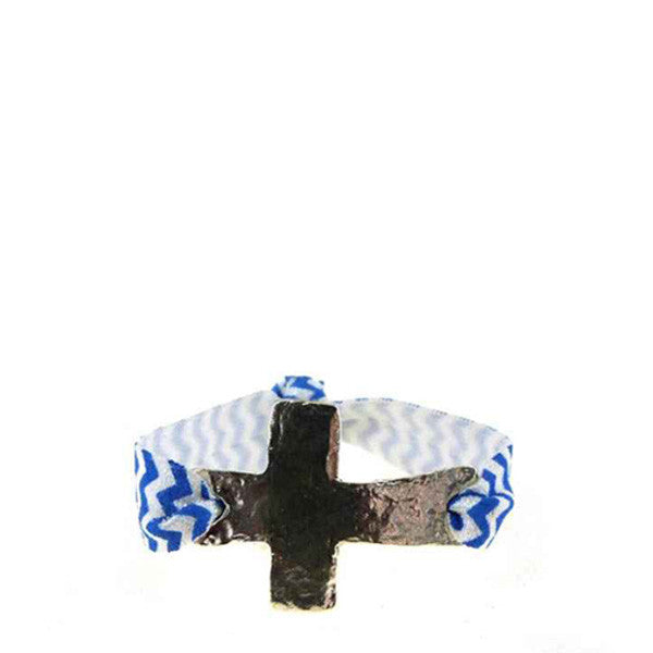 JB4895SWB Stretch Bracelet Blue and White with Cross