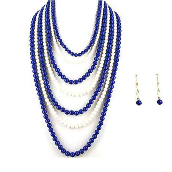 JTS0105GBLIV BLUE WHITE 7 STRAND TEAM NECKLACE