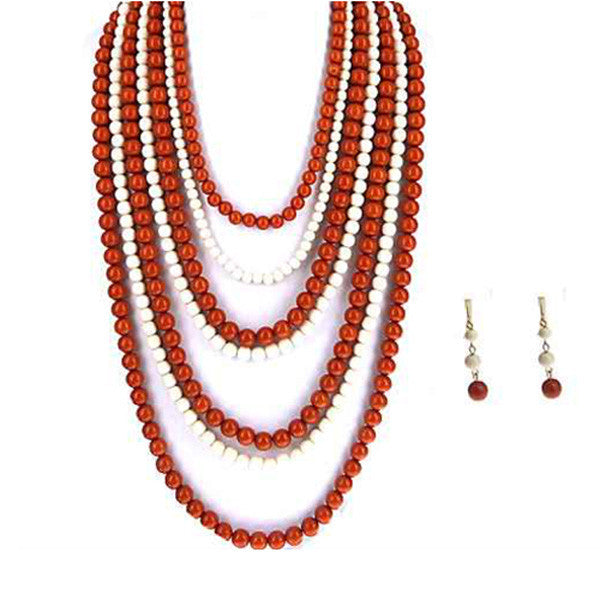 JTS0105GDORWT 7 Strand Orange White Necklace