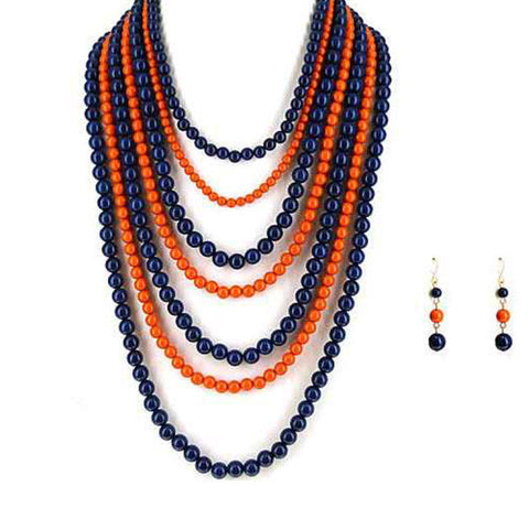 JTS0105GPUOR PURPLE ORANGE 7 STRAND TEAM NECKLACE