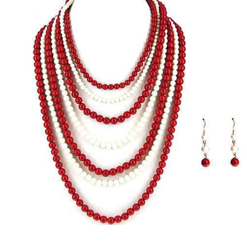 JTS0105GRDWT RED WHITE 7 STRAND TEAM NECKLACE