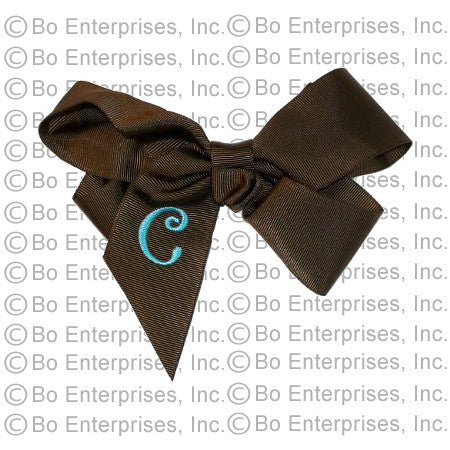 Initialed (Large) Hair Bow Brown w/ Blue