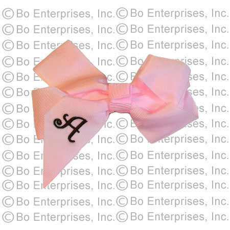 Initialed (Large) Hair Bow L.Pink w/ Brown