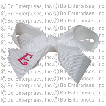 Initialed (Large) Hair Bow White w/ Pink