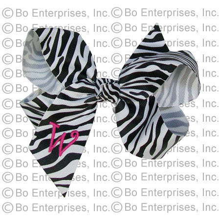 Initialed (Large) Hair Bow Zebra w/ Pink