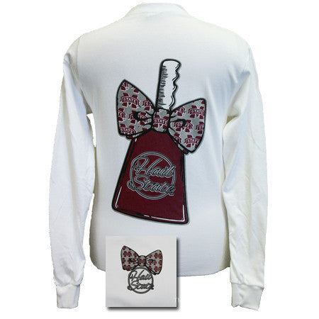 MSU Cowbell with Bowtie White Long Sleeve
