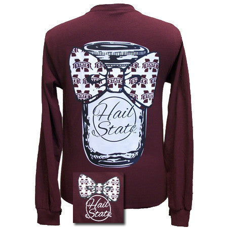 MSU Bowtie Mason Jar Maroon Long sleeve
