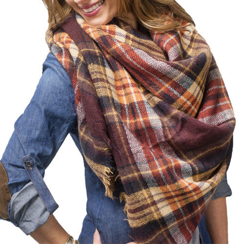 SC - PLAID BLANKET SCARF - BROWN