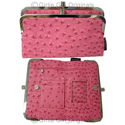 Bi-fold Pink Ostrich Clutch Wallet