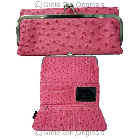 Tri-fold Pink Ostrich Clutch Wallet