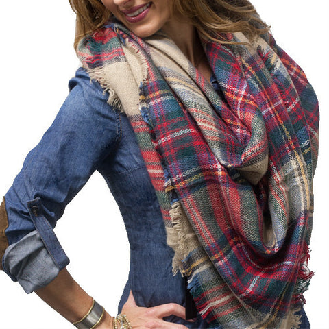 SC - PLAID BLANKET SCARF - CAMEL or KHAKI #1