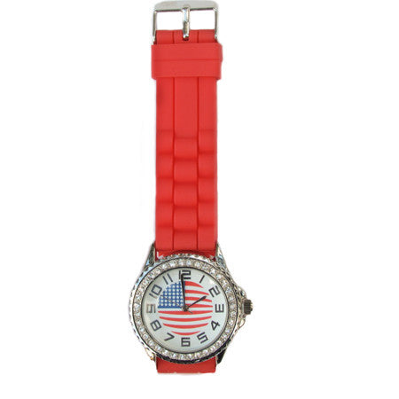 Flag Faced Jelly Watch Red