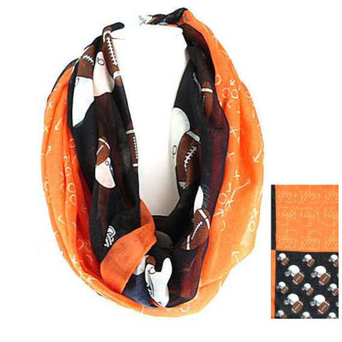 SC0061 BLACK ORANGE FOOTBALL INFINITY SCARF