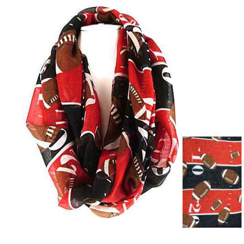 SC0062 BLACK RED FOOTBALL INFINITY SCARF