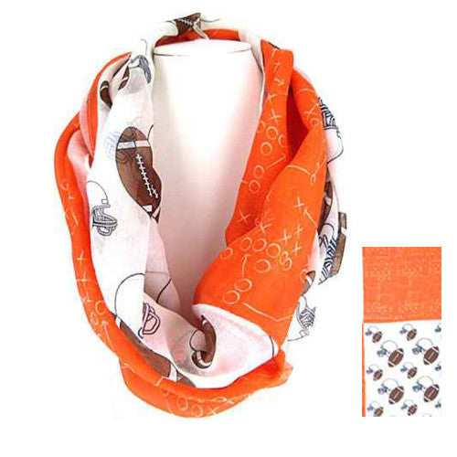 SC0061 ORANGE WHITE FOOTBALL INFINITY SCARF