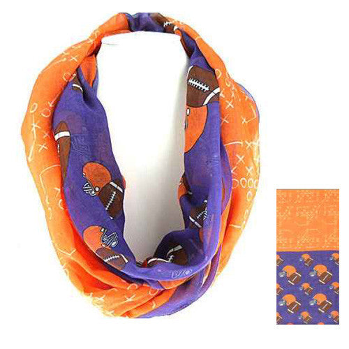 SC0061 PURPLE ORANGE FOOTBALL INFINITY SCARF