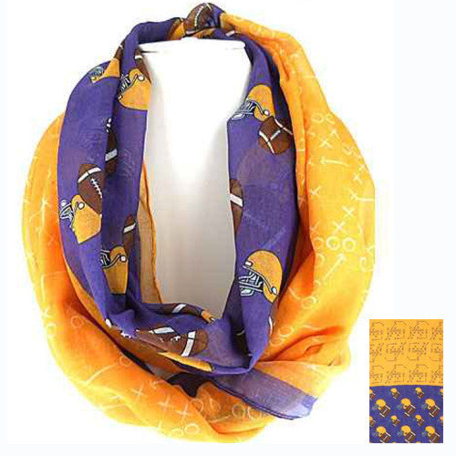 SC0061 Purple Yellow Football Infinity Scarf