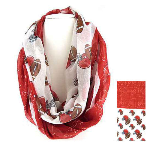 SC0061 RED WHITE FOOTBALL INFINITY SCARF