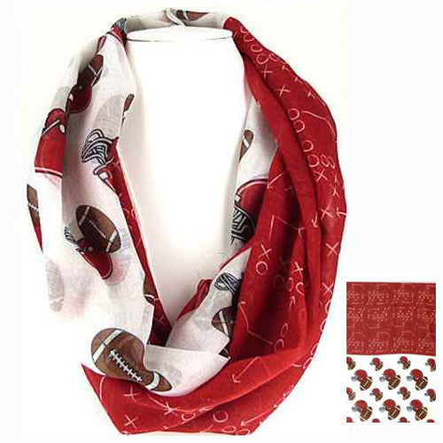 SC0061 Wine White Football Infinity Scarf