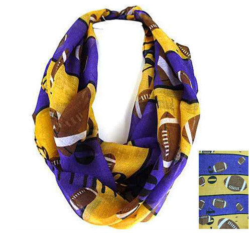 SC0062 PURPLE YELLOW FOOTBALL INFINITY SCARF