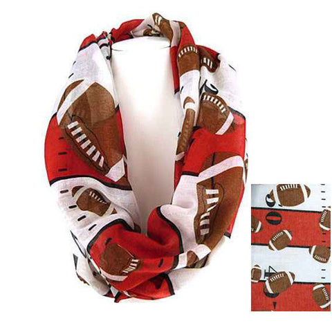 SC0062 RED WHITE FOOTBALL INFINITY SCARF