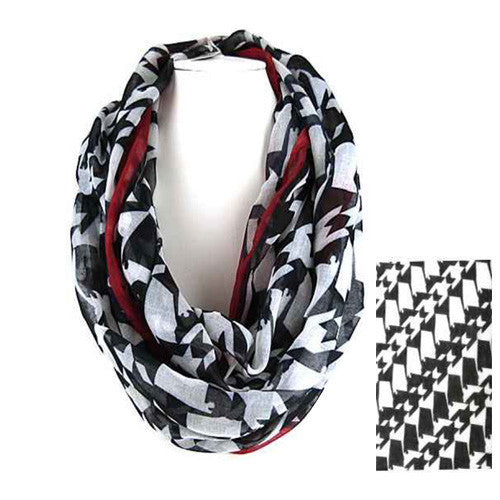 SC0065 BLACK RED HOUNDSTOOTH INFINITY SCARF