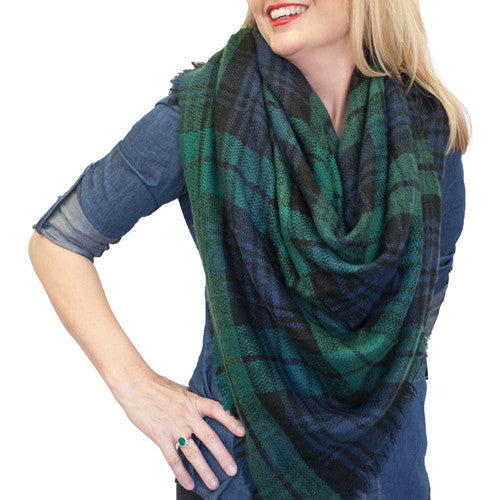 SC - PLAID BLANKET SCARF - GREEN