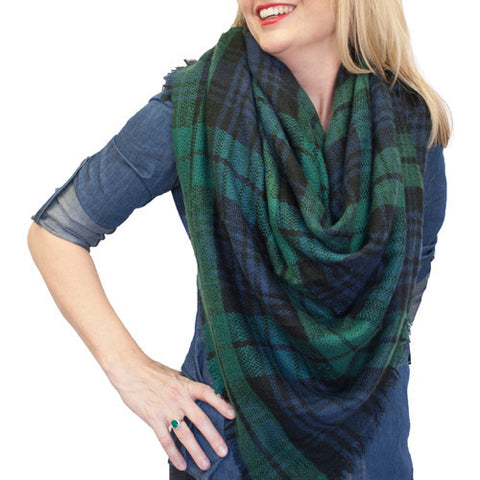 SC - PLAID BLANKET SCARF - GREEN