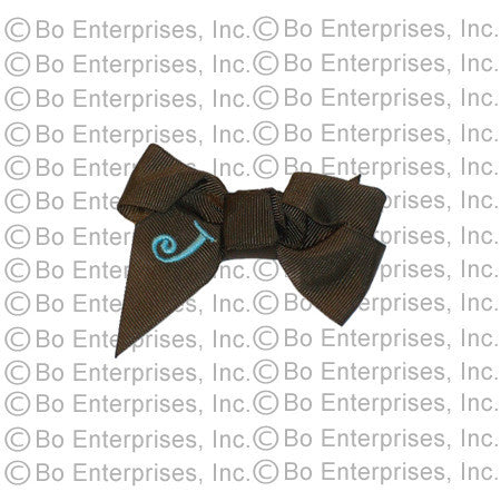 Initialed (Small) Hair Bow Brown w/ Blue