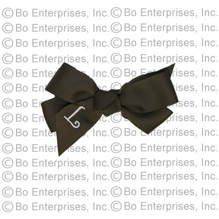 Initialed (Small) Hair Bow Brown w/ White