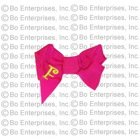 Initialed (Small) Hair Bow Hot Pink w/ Yellow