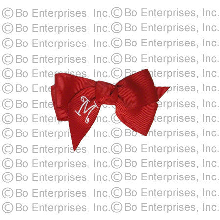 Initialed (Small) Hair Bow Red w/ White