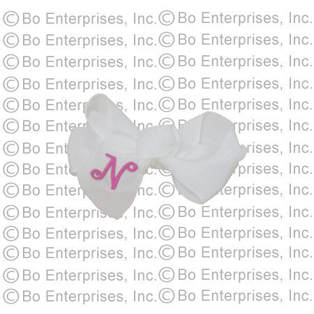 Initialed (Small) Hair Bow White w/ Pink