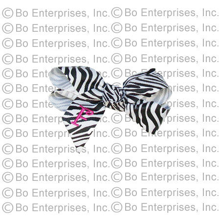 Initialed (Small) Hair Bow Zebra w/ Pink