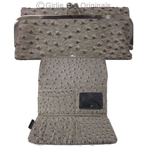 Tri-fold Taupe Ostrich Clutch Wallet