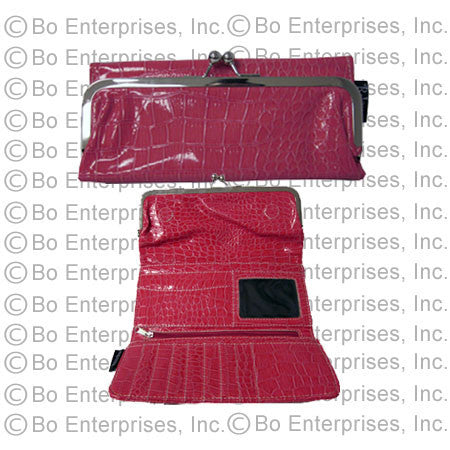 Tri-fold Pink Croc Clutch Wallet