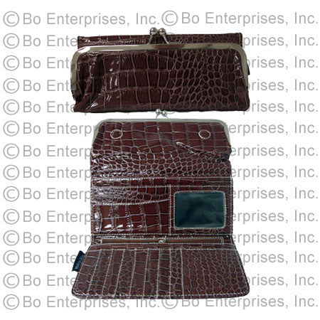 Tri-fold Brown Croc Clutch Wallet