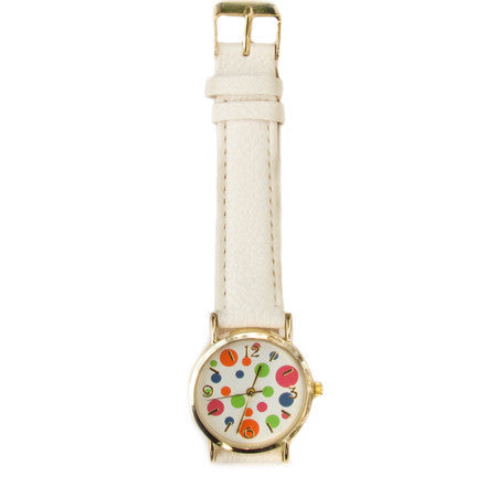 Dots Faced Watch White