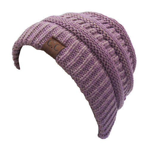 YJ-800 2-TONE BEANIE 20-LILAC AND DARK BEIGE