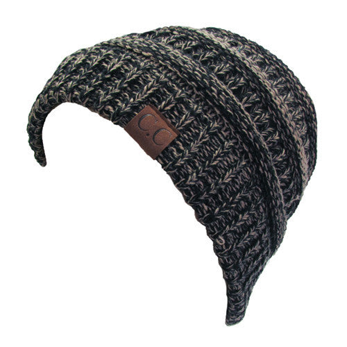 YJ-800 2-TONE BEANIE 22-BLACK AND DARK BEIGE