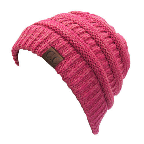 YJ-800 2-TONE BEANIE 24-HOT PINK