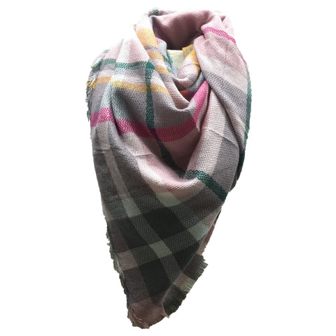 SC - PLAID BLANKET SCARF -LIGHT PINK #18